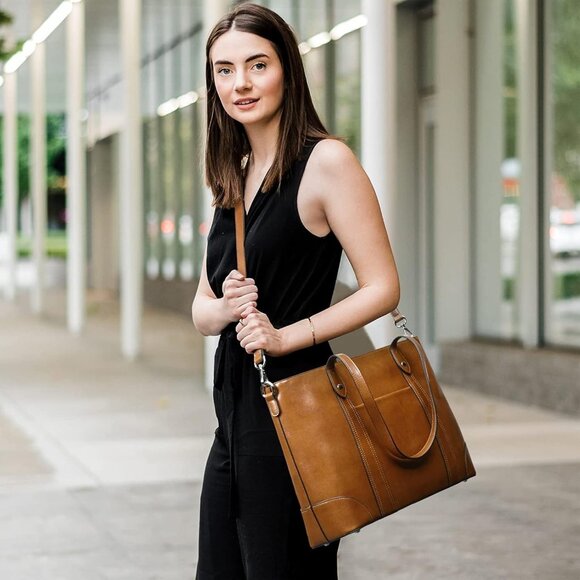 S-zone Women's Light Brown Office 15.6 Inch Designer Cross Body Shoulder Handbag - Picture 6 of 6